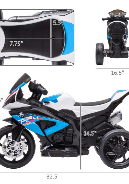 Licensed 6V Kids Ride on Motorcycle, Off-Road Battery Powered Three Wheels Dirtbike with USB, AUX, Music and Headlight for Toddler, Blue