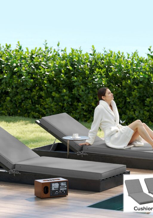 2-Piece Patio Chair Cushions with Backrests, Replacement Cushions for Outdoor Lounge Chair, Gray