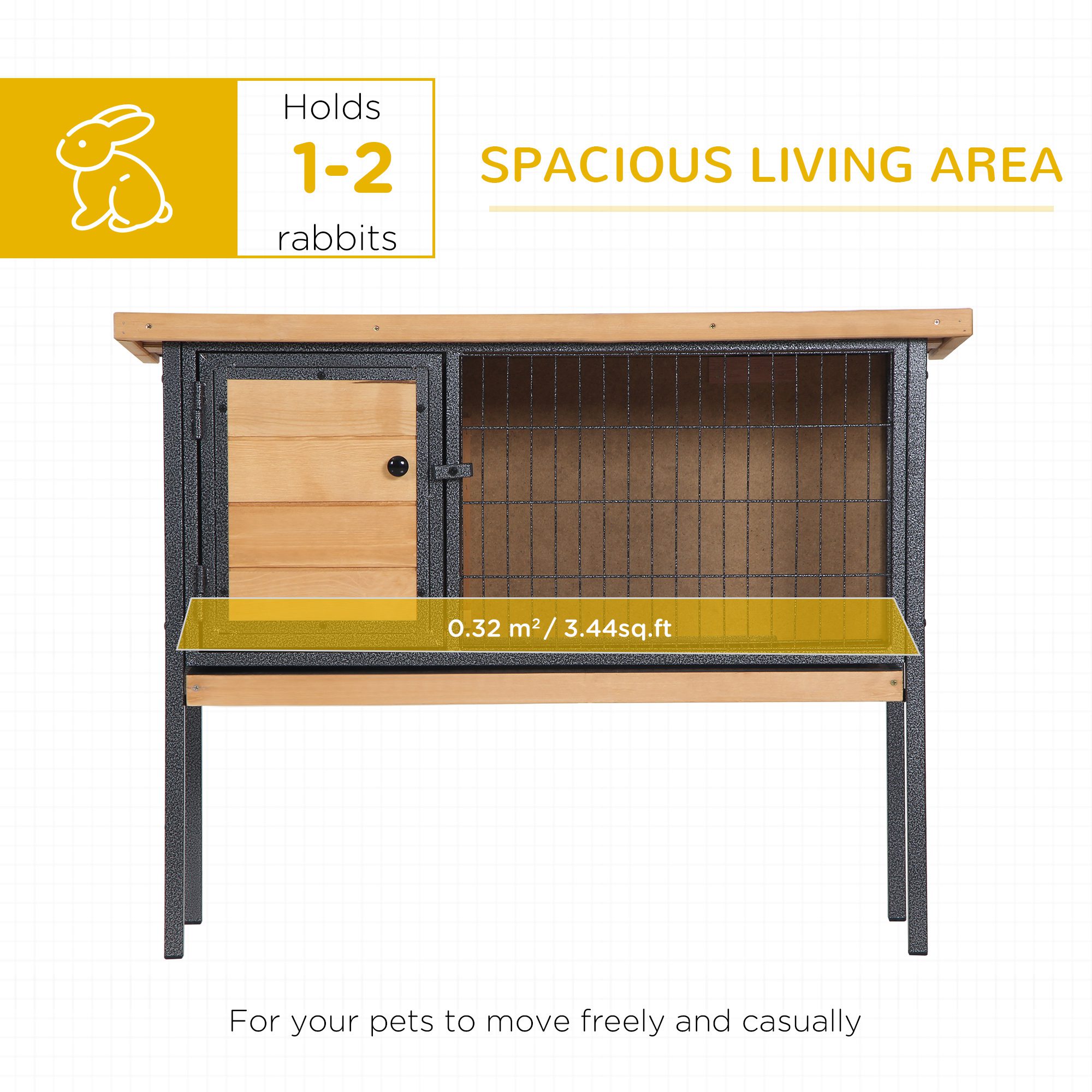 Rabbit Hutch Elevated Bunny Cage Small Animal Habitat with Metal Frame, No Leak Tray, Metal Wire Pan, Openable Water-Resistant Asphalt Roof for Rabbits, Chickens, Ducks, Indoor/Outdoor Natural - Image 2