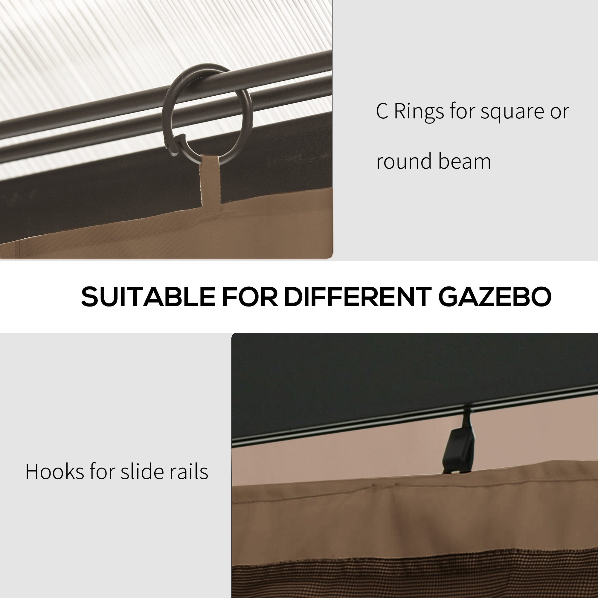 9.84' x 9.84' Gazebo Sidewall Set with Hooks/C-Rings, Brown - Image 4