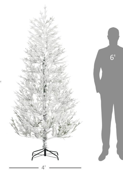 7 Foot Snow Flocked Artificial Christmas Tree with 240 Fir Realistic Branches, Auto Open, Green