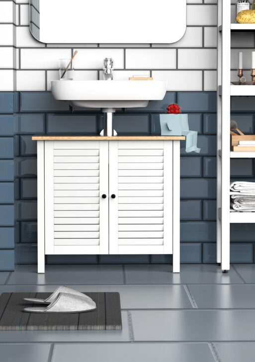 Undersink Restroom 2-Tier Anti-Slip Storage Basin w/ Sink Pipe Slot - White