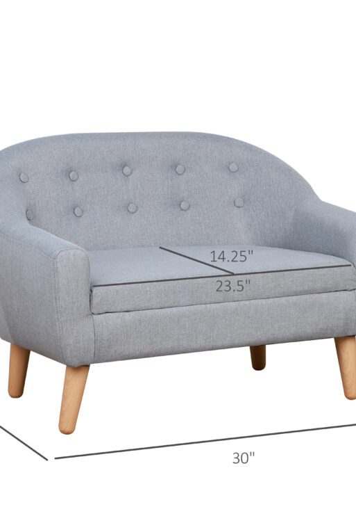 2-Seat Kids Sofa, Toddler Sofa Couch, Linen-Like Fabric & Wood Frame Sofa Chair for Ages 3-7, 11" High Seat, Gray