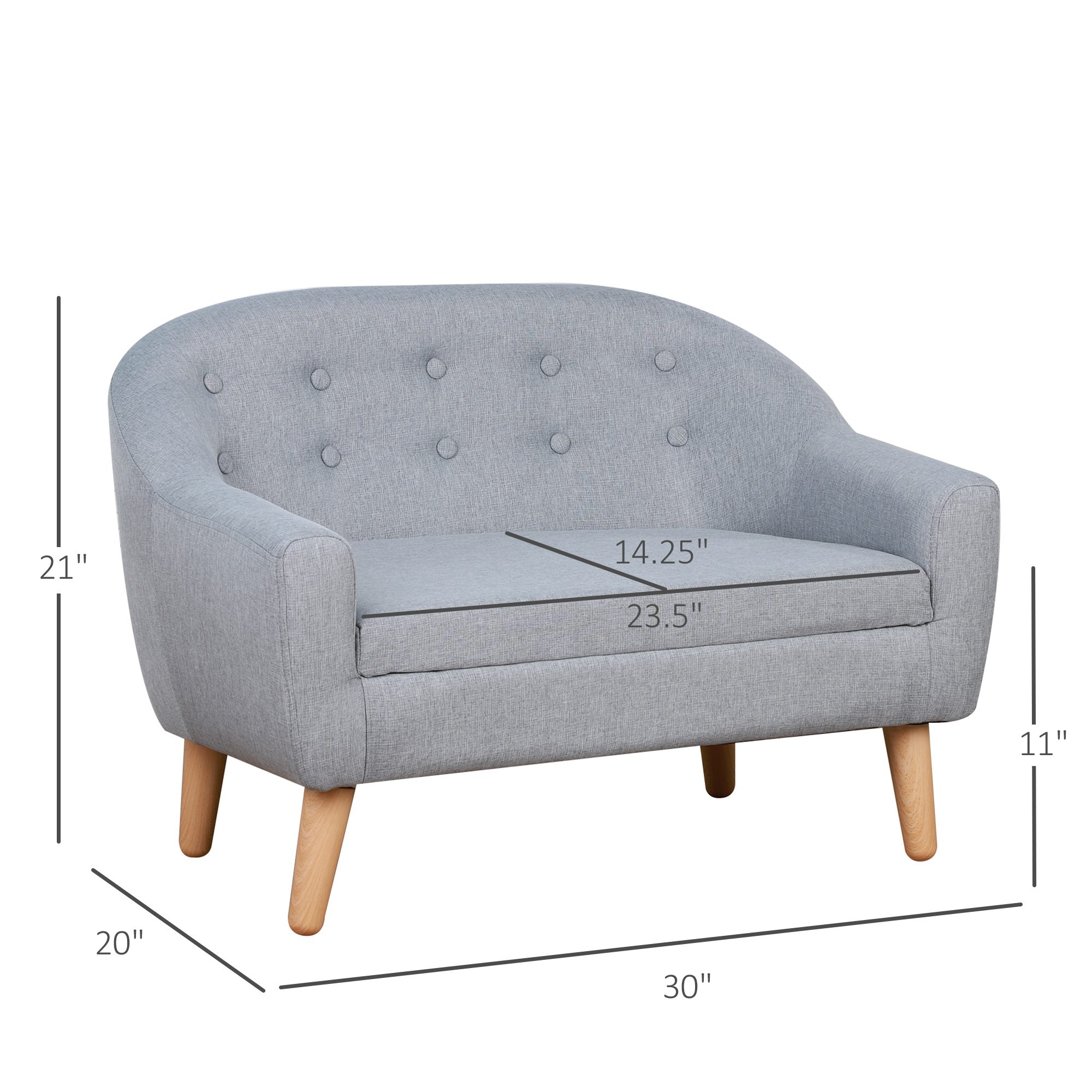 2-Seat Kids Sofa, Toddler Sofa Couch, Linen-Like Fabric & Wood Frame Sofa Chair for Ages 3-7, 11" High Seat, Gray - Image 1