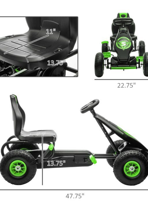 Ergonomic Pedal Go Kart Kids Ride-on Toy with Tough, Wear-Resistant Tread for Boys & Girls, Ages 5-12, Green