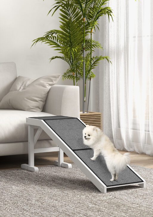 60" Pet Ramp for Dogs & Cats with Non-Slip Carpet, White