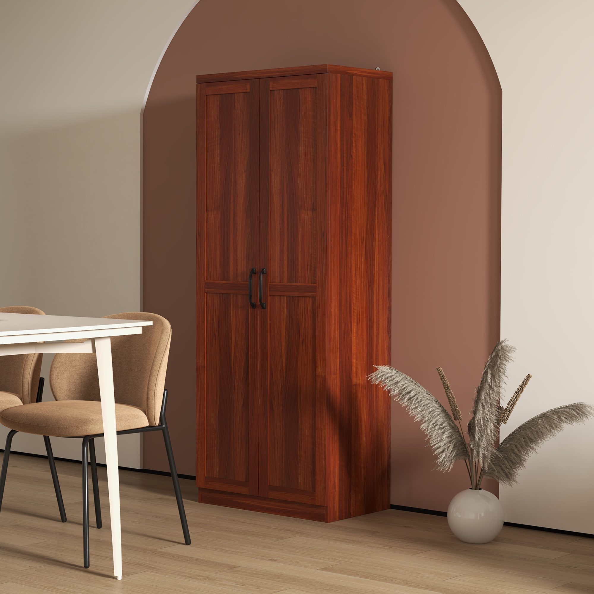 63" Kitchen Pantry Storage Cabinet with Doors and Shelves, Tall Kitchen Cabinet with 2 Doors and 5-tier Shelving