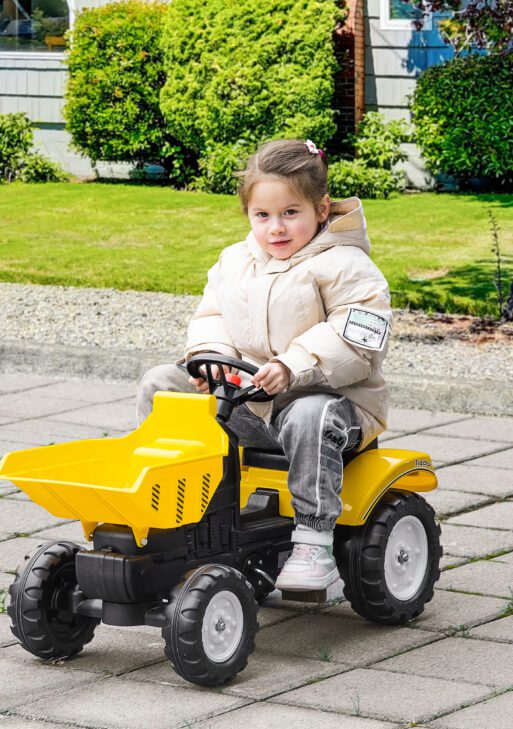 Kids No Power Ride-On Excavator with Manual Control Bucket, Yellow