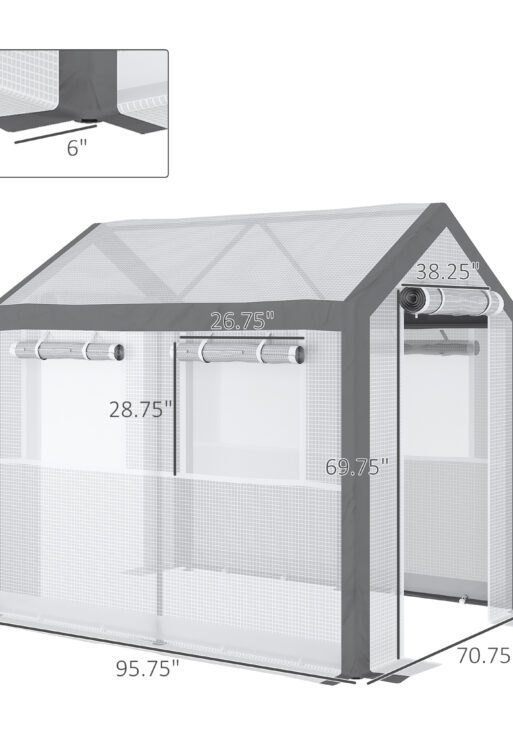 Outdoor Walk-In Tunnel Greenhouse with Roll-up Windows, Zippered Mesh Door, & Weather Cover, 8' x 6' x 7.4'