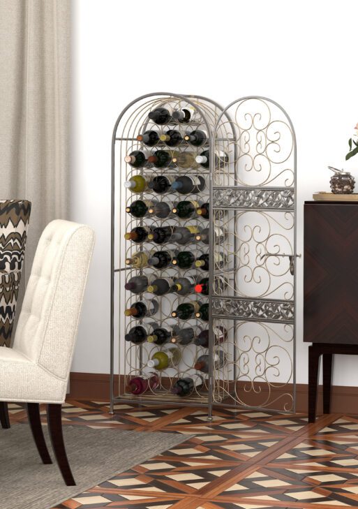 45 Bottle Wrought Iron Wine Rack Jail with Lock - Antique Bronze