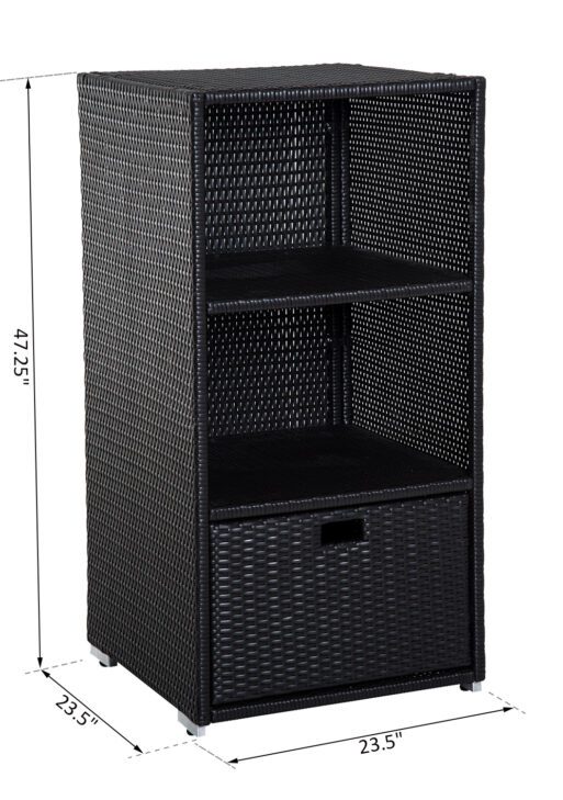 Poolside Towel Cabinet, Rattan Wicker with Storage,2-Tier Shelves and Bottom Drawer, for Pool, Patio Backyard, 47", Dark Brown