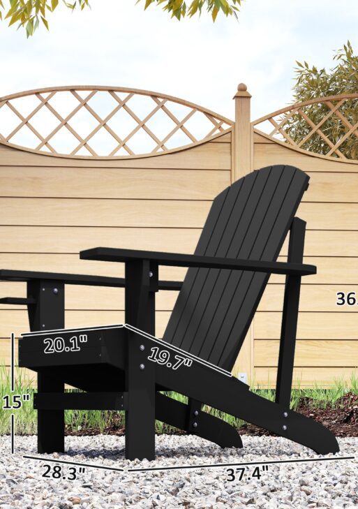 Oversized Adirondack Chair, Outdoor Fire Pit and Porch Seating, Classic Log Lounge w/ Built-in Cupholder, Black