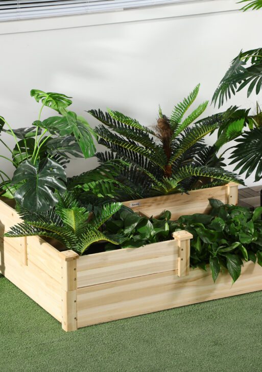 3 Tier Raised Flower Bed Outdoor Planter Box Wooden Garden Bed, Open Bottom for Plants, 42.5"x34.75"x14.25", Natural