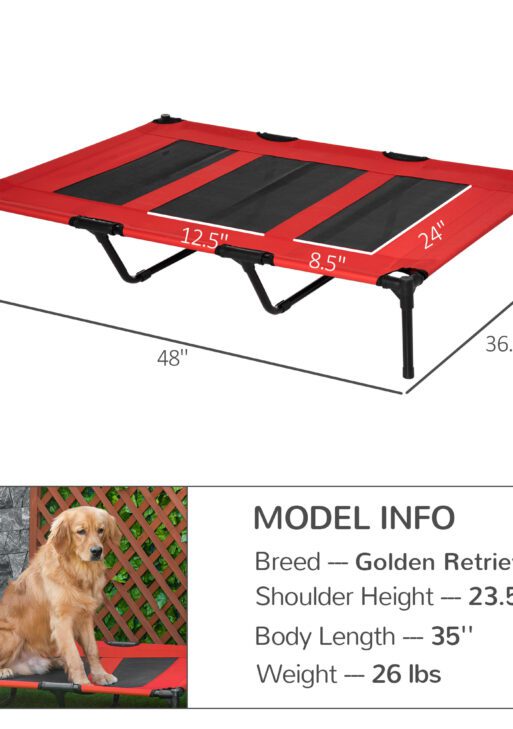 XL Elevated Dog Bed, Outdoor Raised Dog Bed, Portable Pet Cot w/Carry Bag Metal Frame Breathable Mesh Indoor and Outdoor Red