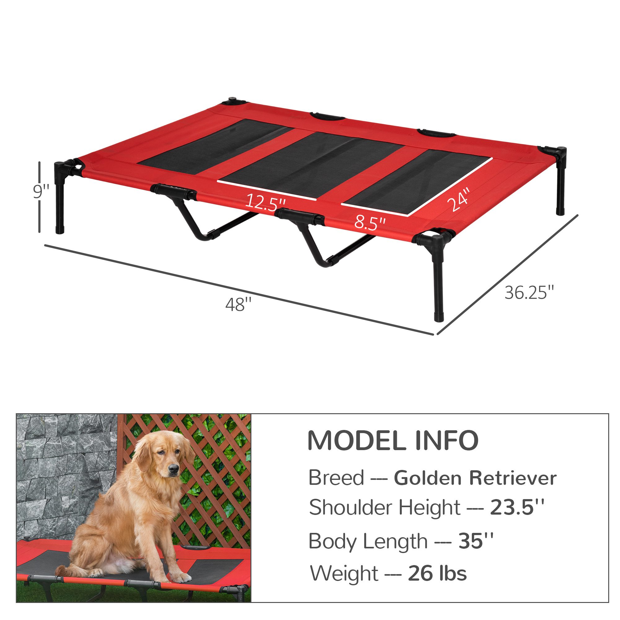 XL Elevated Dog Bed, Outdoor Raised Dog Bed, Portable Pet Cot w/Carry Bag Metal Frame Breathable Mesh Indoor and Outdoor Red - Image 1