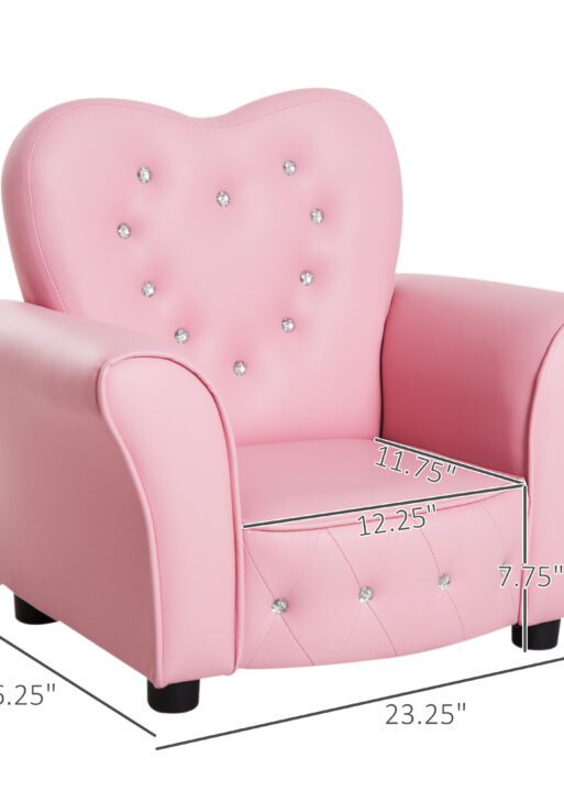 Kids Sofa Toddler Tufted Upholstered Sofa Chair Princess Couch Furniture with Diamond Decoration for Preschool Child, Pink
