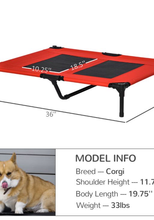 36" x 30" Elevated Cooling Summer Dog Cot Pet Bed With Mesh Ventilation - Red