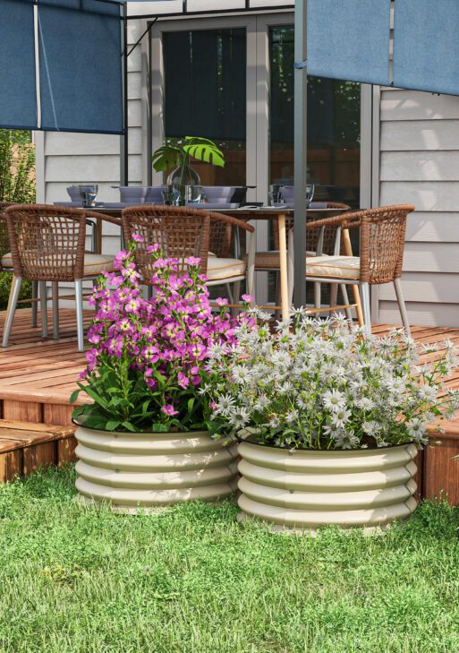 Set of 2 Raised Garden Bed, Metal Planter Box with Safety Edging, Easy-to-assemble Stock Tank, Cream
