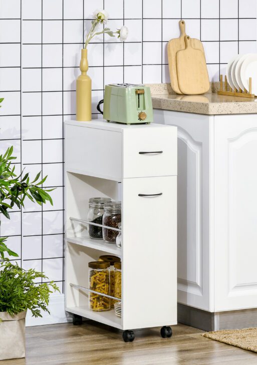 3- tier Slim Storage Cart, Rolling Narrow Kitchen Cart on Wheels for Small Place, Slide Out Side Utility Cart for Bathroom, Laundry