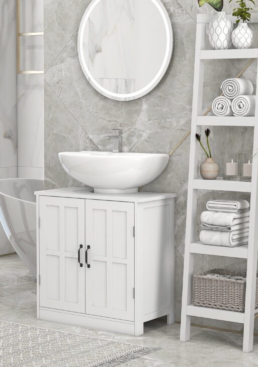 Bathroom Sink Cabinet, Pedestal Sink Cabinet with Adjustable Shelf, White