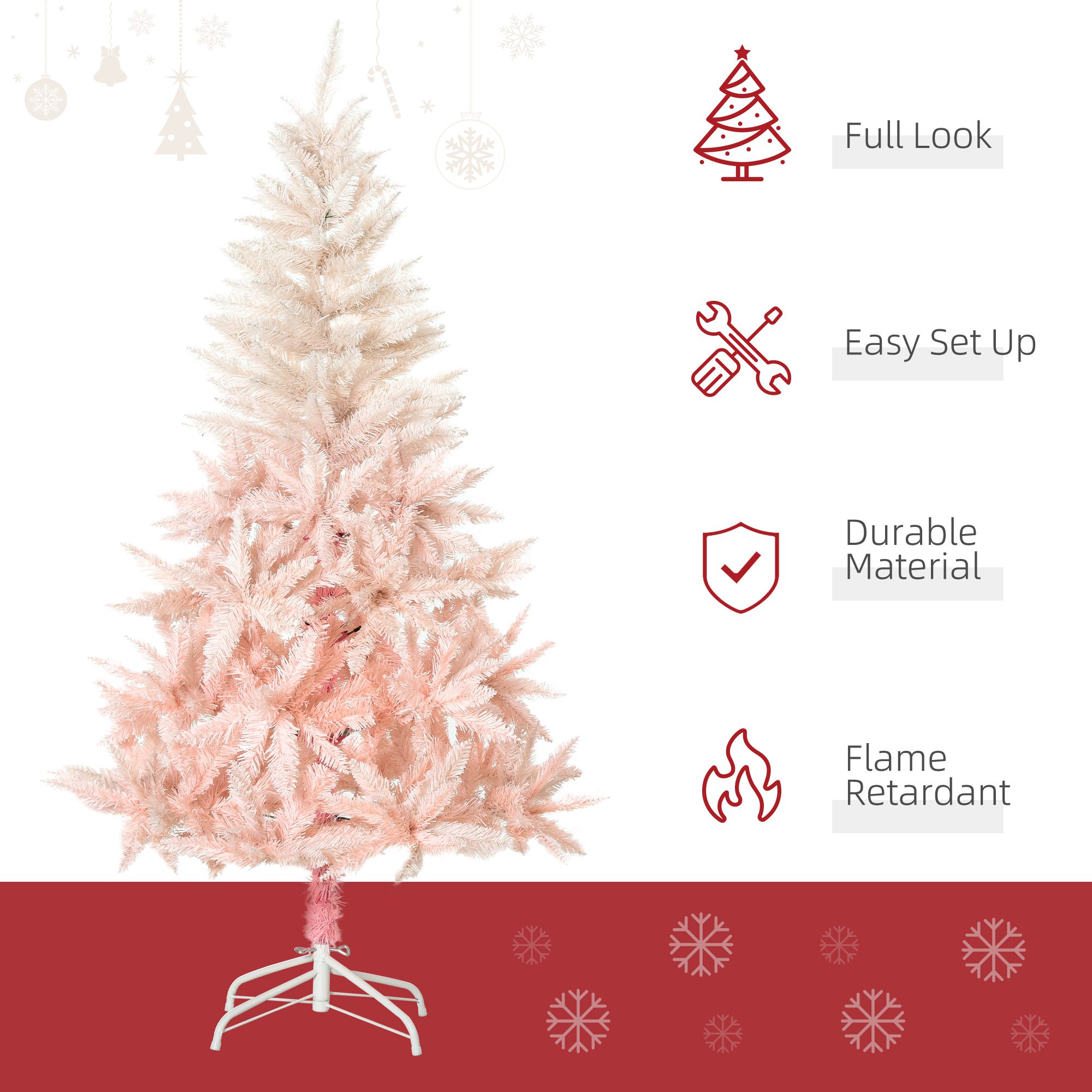 7ft Unlit Spruce Artificial Christmas Tree with Realistic Branches and 1000 Tips, Pink - Image 2