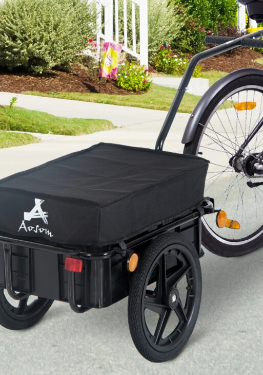 Bicycle Cargo Trailer with Removable Box and Waterproof Cover, Bike Wagon Trailer with Two 16in Wheels