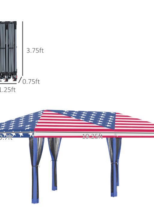 10'x20' Pop Up Party Tent Gazebo Wedding Canopy with 6 Sidewalls, American Flag