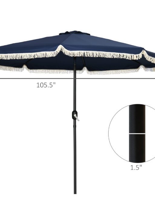 9ft Patio Umbrella Outdoor Table Umbrella w/ Tilt, Crank, Ruffled, 8 Ribs for Garden, Deck, Pool, Dark Blue
