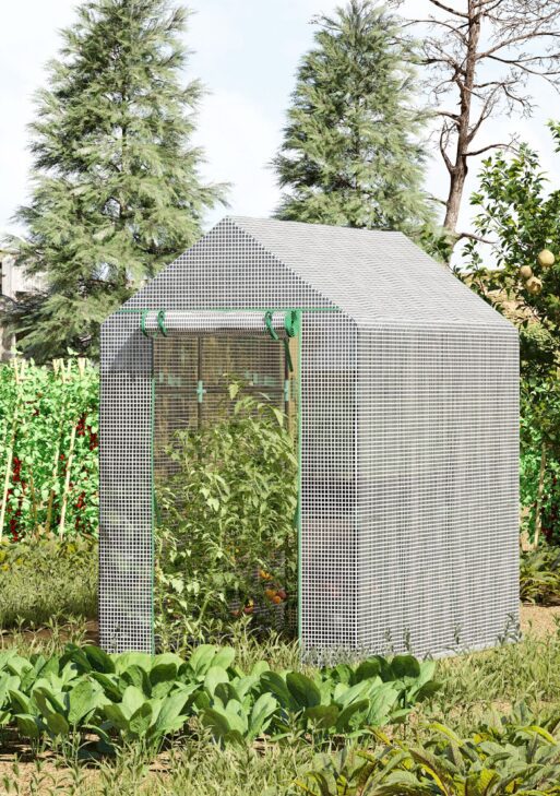 47.25" x 73.25" x 74.25" Walk-in Greenhouse, Outdoor Portable Green House with 4 Shelves, Plant Flower Growing Warm House with Roll-up Door, White