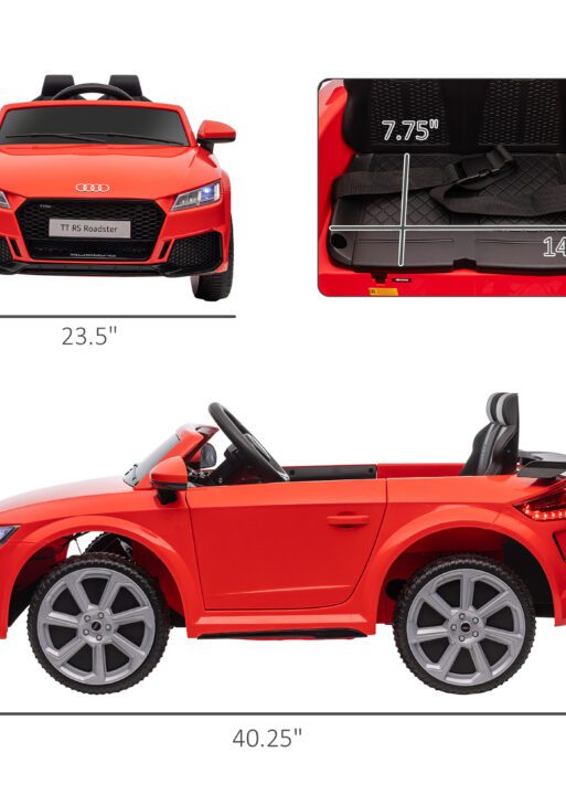 6V Kids Electric Ride On Car, Licensed Audi TT RS with Suspension System and Remote Control, Horn, 5 Songs, Lights, MP3 Player, Red