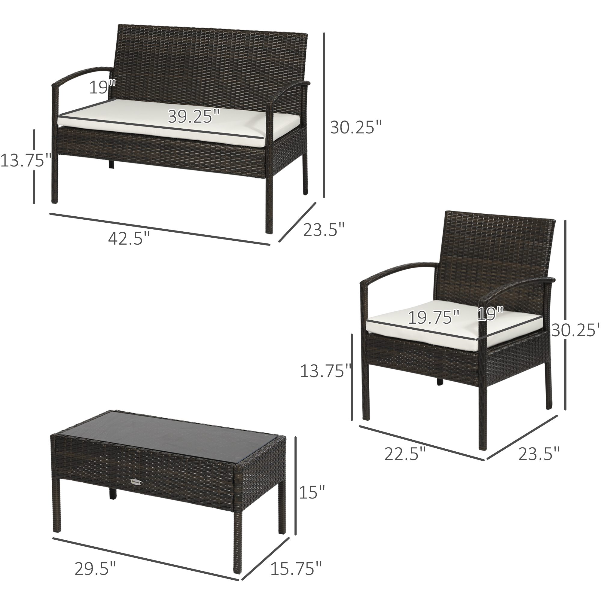 Patio Furniture Set, 4 Piece Indoor Outdoor PE Wicker Conversation Set with Chairs, Loveseat Sofa, Cushions, Glass Table for Backyard, Sunroom, Pool, Garden, Brown - Image 1