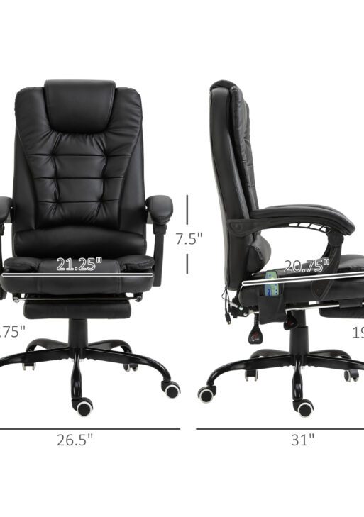 7-Point Vibrating Massage Office Chair High Back Executive Recliner with Lumbar Support, Footrest, Reclining Back, Adjustable Height, Black