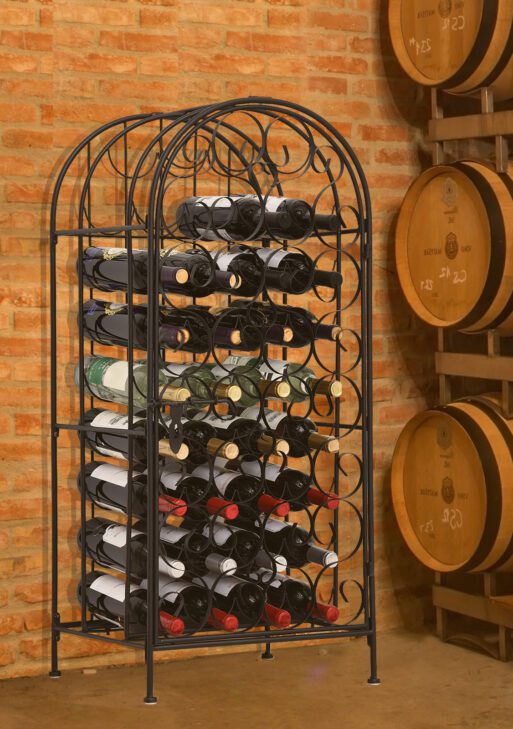 35 Bottle Wrought Iron Wine Rack Cabinet with Lock, Black