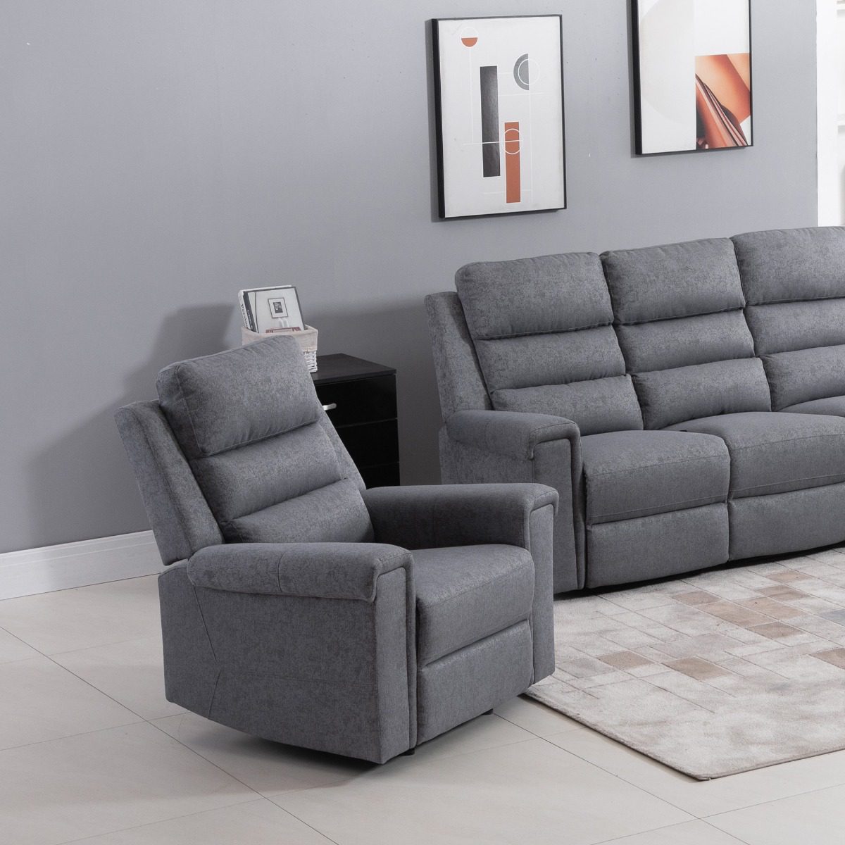 Modern Recliner Chair Linen Fabric Single Sofa Home Theater Seating with Overstuffed Armrest and Back, Grey - Image 6