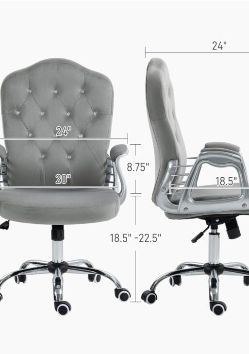 Velvet Office Chair Desk Chair with 360 Degree Swivel Wheels Adjustable Height Tilt Function Light Gray
