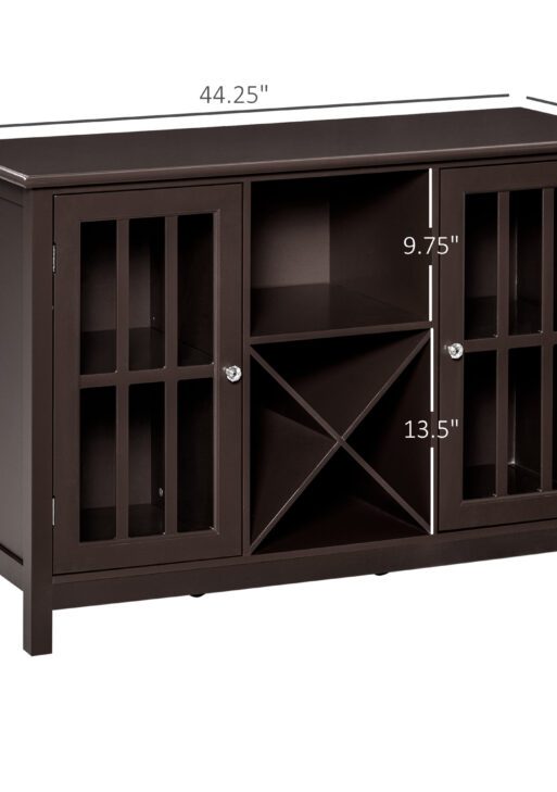 Sideboard, Glass Door Serving Buffet Cabinet, Liquor Cabinet with Adjustable Shelves, 12 Bottle Wine Rack for Living Room, Kitchen, Espresso