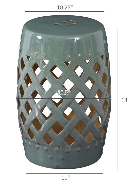 13" x 18" Ceramic Garden Stool with Woven Lattice Design & Glazed Strong Materials Decorative Outdoor Stool, Green
