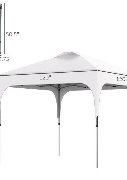 10' x 10' Pop Up Canopy Tent with Wheeled Carry Bag and 4 Sand Bags, Instant Sun Shelter, Tents for Parties, Height Adjustable, for Outdoor, Garden, Patio, White