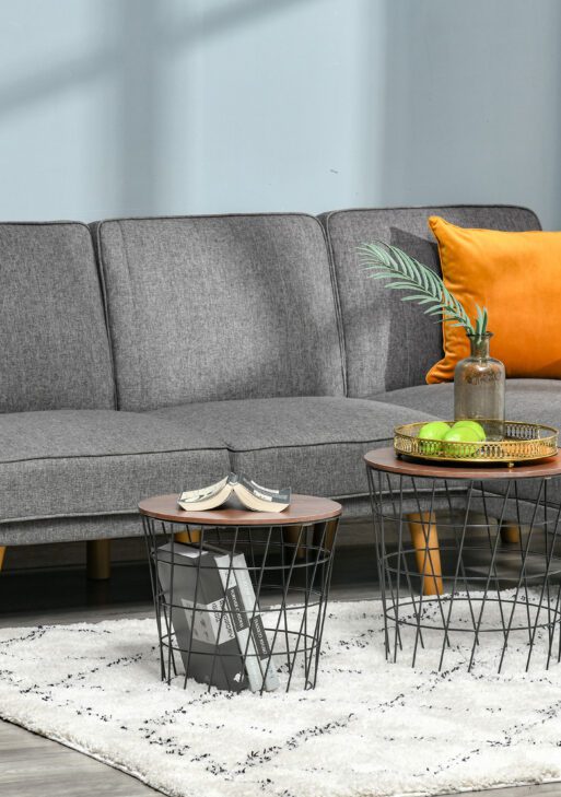 End Tables Set of 2, Nesting Tables with Storage, Round Accent Side Tables with Removable Top for Living Room, Black/ Brown