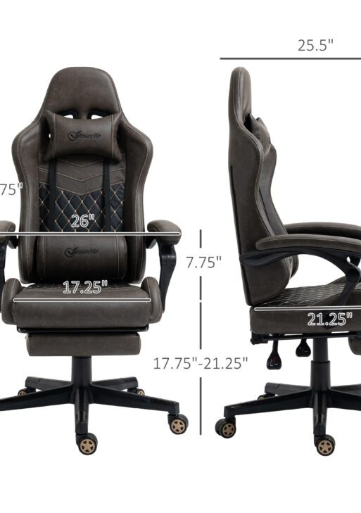 Racing Gaming Chair Diamond PU Leather Office Gamer Chair High Back Swivel Recliner with Footrest, Lumbar Support, Adjustable Height, Brown