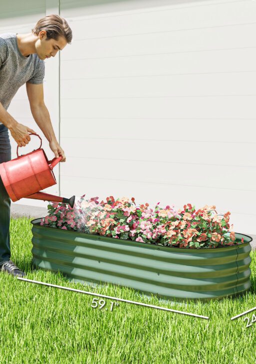 4.9' x 2' x 1' Galvanized Raised Garden Bed Kit, Metal Planter Box with Safety Edging, Green