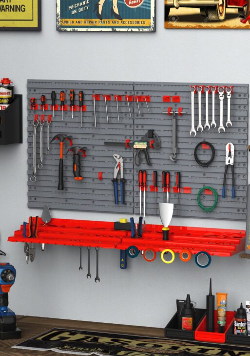 54 Piece Pegboard and Shelf Tool Organizer Wall Mounted DIY Garage Storage with 50 Hooks