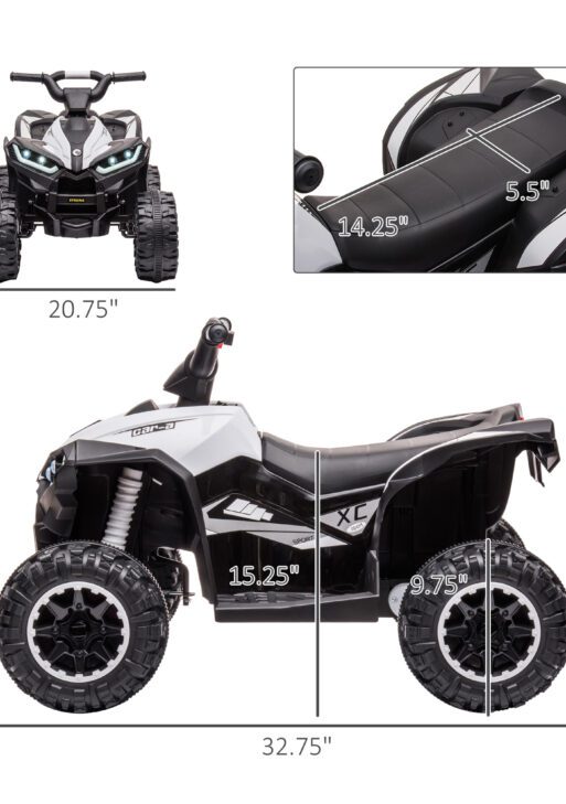 12V Kids ATV Quad Car with Forward & Backward Function, Four Wheeler for Kids with Wear-Resistant Wheels, Music, Electric Ride-on ATV for Toddlers Ages 3+ Years Old, White