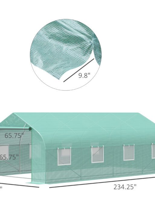 20' x 10' x 7' Outdoor Walk-in Greenhouse, Tunnel Green House with Roll-up Windows, Zippered Door, PE Cover, Heavy Duty Steel Frame, Green