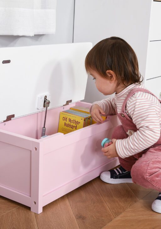 Toddler Toy Box Storage Bench with Large 27 L Interior, Kids Storage Bench Seat with Storage for Toddler Playroom Furniture, Kids Bedroom Furniture, Toy Organizer and Storage Bin Pink