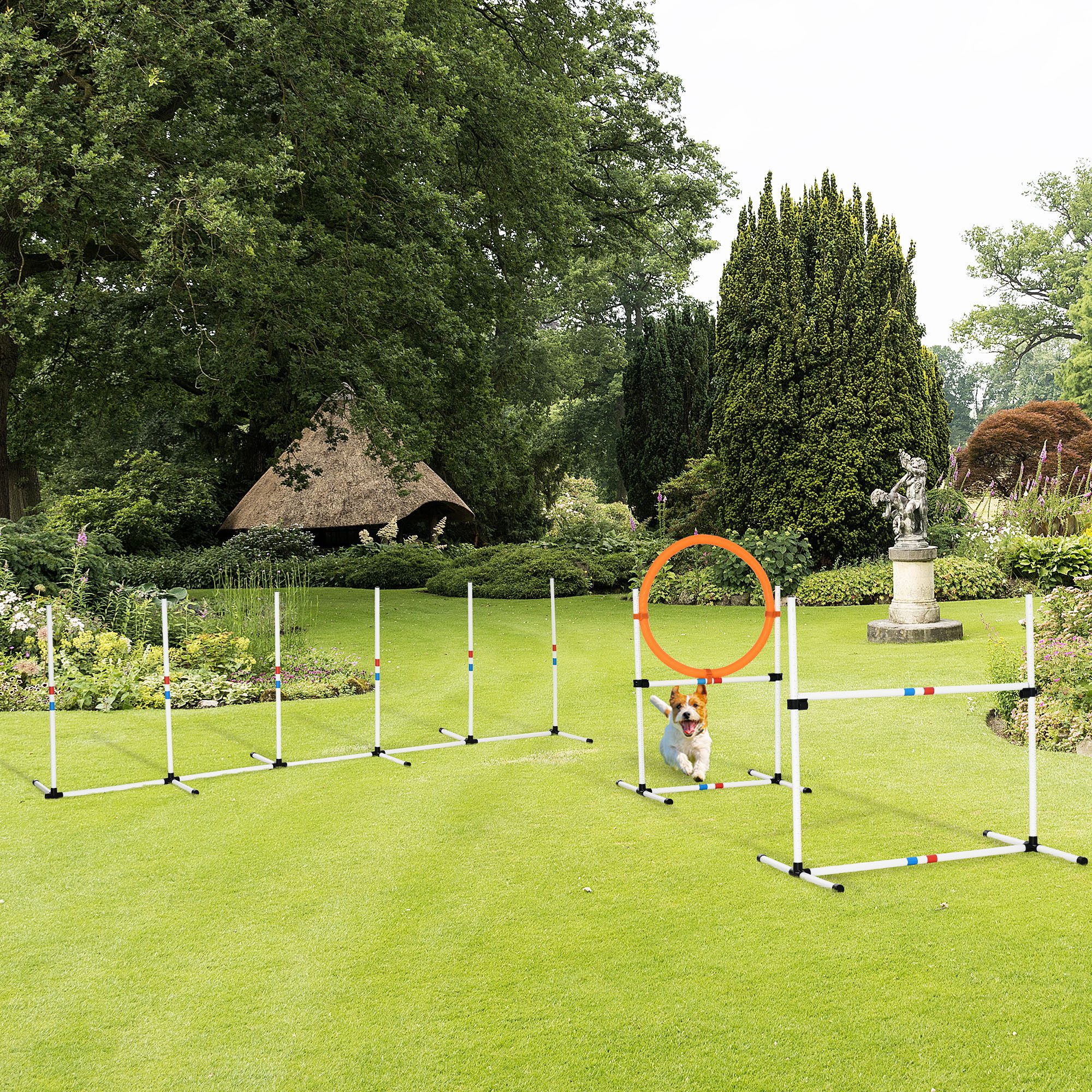 3PC Dog Agility Equipment Set, Obstacle Course Exercise for Dog Include Adjustable Hurdle, Hoop, Weave Poles and Carry Bag