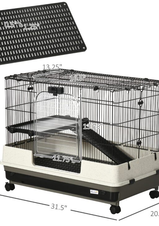 2-tier Compact Platform Rolling Small Animal Rabbit Cage for Hamsters, Chinchillas & Gerbils with a Large Living Space