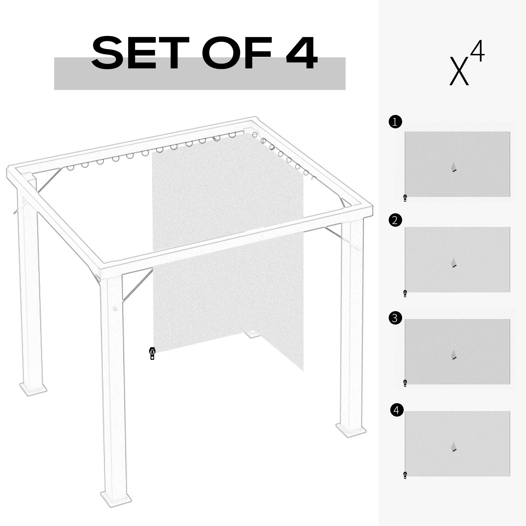 9.84' x 13.1' Gazebo Sidewall Set with Hooks/C-Rings, Light Gray - Image 2