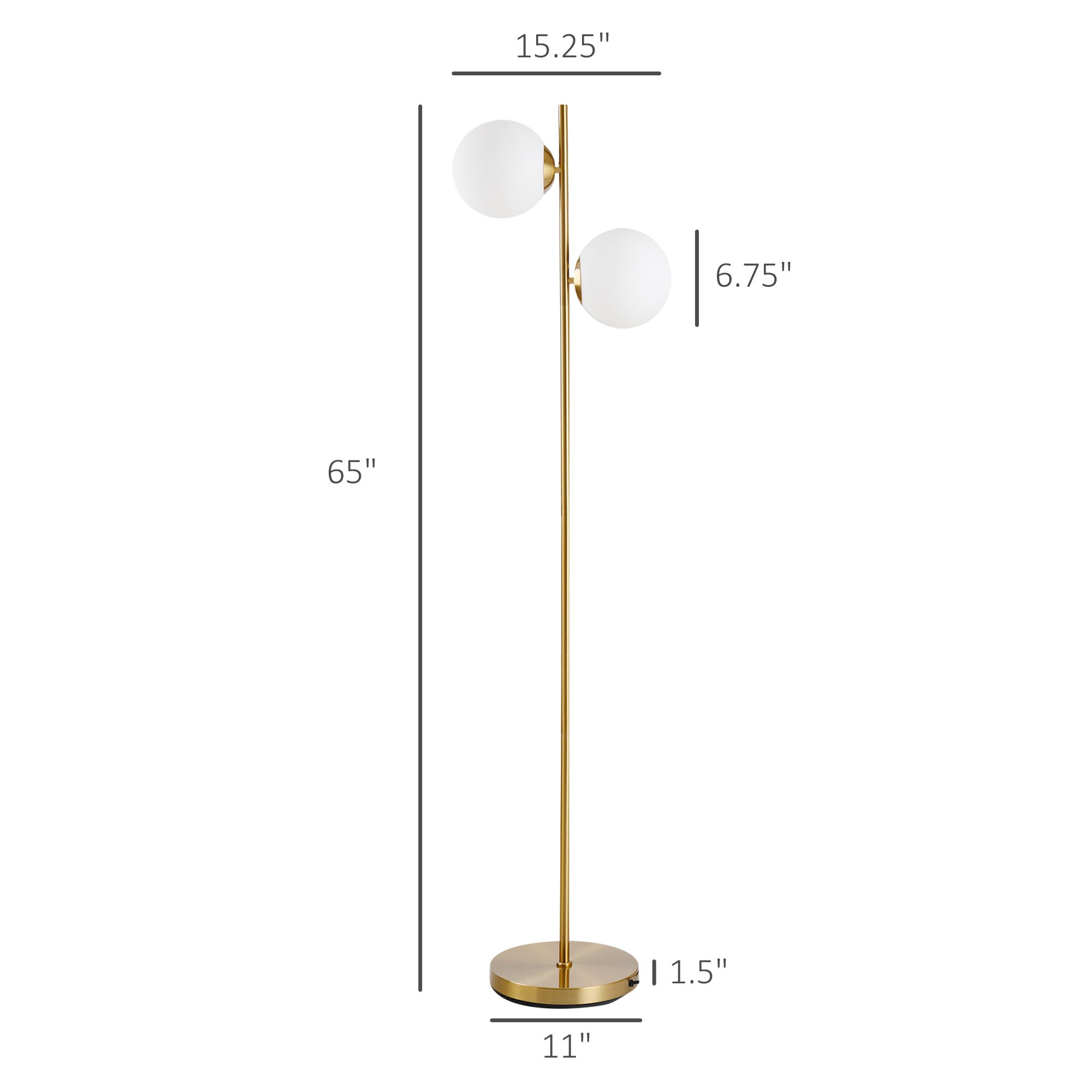 Floor Lamp w/ 2pcs Glass Lamp Shade Modern Portable Decorative Lamp, White - Image 1