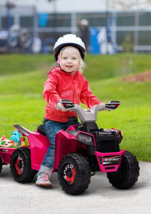 6V Electric Toy Car with Back Trailer, Forward Backward, Wear-Resistant Wheels for Ages 18-36 Months, Pink